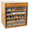 Thread cabinet, Bucilla Embroidery Cottons, oak 5-drwr w/glass fronts, Exc cond w/orig surface, 18"H