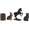 Banks (4), rearing horse, sitting rabbit, sitting cat & letter box, all cast iron, all VG cond, 4" t