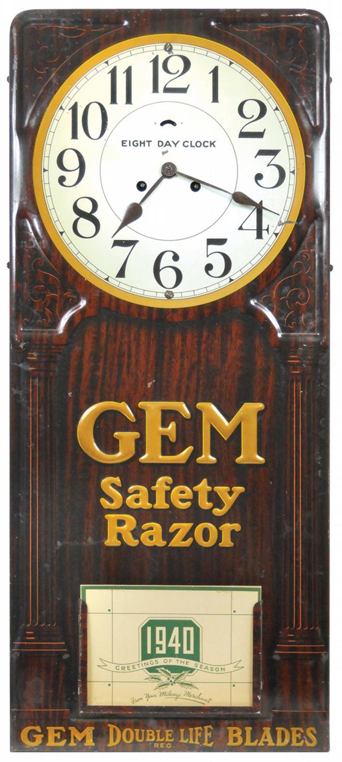 Barber shop clock, Gem Safety Razor 8-day clock mfgd by The American ...