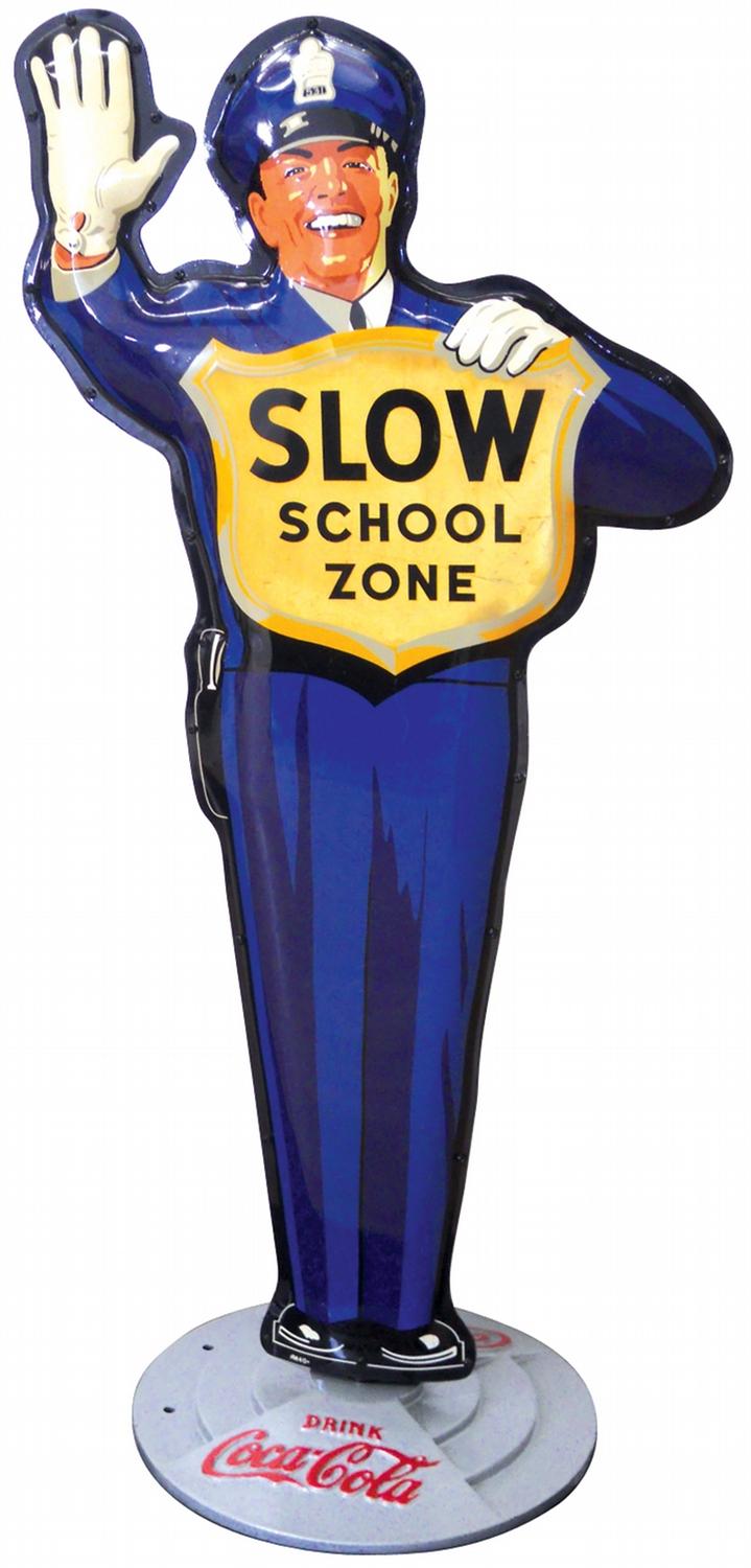 CocaCola Policeman School Crossing Guard sign, older 1950's version w