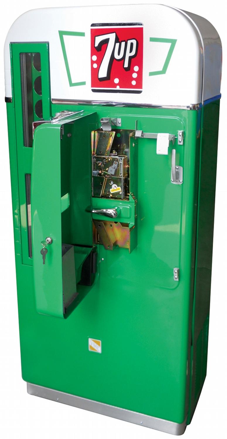 7-Up vending machine, VMC-81D, 10 Cent, embossed door, white over green ...