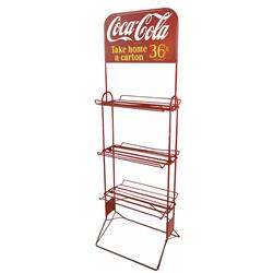 Coca-Cola carton display rack, red metal fold-up rack w/adv on both ...
