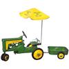 Children's John Deere 130 Pedal Tractor w/wagon & umbrella, sold by Eska, c.1950's, a great ensemble