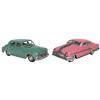 Toy promotional cars (2), 1950's Pontiac 2-door (pink), metal AMF friction in Exc cond & 1952 Plymou