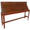 Sunshine Seed Co. 6-tiered display table, wood w/orig stenciling, G/VG cond, 54"H x 77"W.
