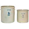 Fort Dodge, Iowa stoneware crocks (2), made by the Plymouth Stoneware Co., 3 & 5 gallon, both in VG/
