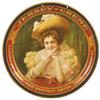 Jersey-Crème serving tray, colorful litho on metal, dated 1903, shows a beautiful Victorian girl w/h