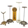 Thermometer from Indianapolis Glove Co. & 4 early hat stands, 3 are cast metal & other is glass, all