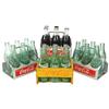 Coca-Cola carriers & bottles, 3 metal 6-pack carriers, 1 wood w/rope handle, 4-75th Anniversary bott