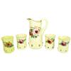 Image 1 : Souvenir custard glass pitcher & 4 glasses from Hoisington, Kansas, diamond w/peg pattern, roses & g