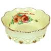 Souvenir custard glass master berry bowl from Hoisington, Kansas, diamond w/peg pattern, roses & gol