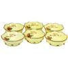 Souvenir custard glass berry bowls (6) from Hoisington, Kansas, diamond w/peg pattern, roses & gold,