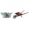 Child's wheelbarrow & wash basin; wood Daton wheelbarrow w/iron wheel, Exc orig cond, 8"H x 31"L & t