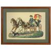Victorian die cut, embossed cdbd, horse-drawn buggy w/Victorian boy & girl w/their dogs, prof matted