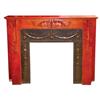 Fireplace mantle, hardwood w/cherry finish & fancy cast iron insert, c.1900, VG/Exc orig cond, 52"H 