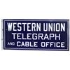 Western Union Telegraph and Cable Office porcelain 2-sided flange sign, 1 spot of porcelain loss on 
