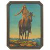 Image 1 : Indian print, Brave on Horseback, c.1920's, Exc cond in orig frame, 17.5"H x 13.5"W.