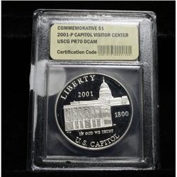 2001-p Capitol Visitor Center Proof Commemorative Dollar Graded PR70 DCAM