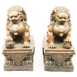 PAIR OF LARGE BRONZE CHINESE FOO DOGS