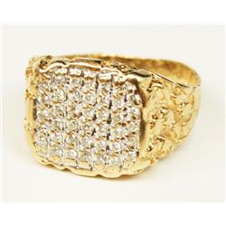 MENS 14K GOLD NUGGET RING WITH DIAMONDS