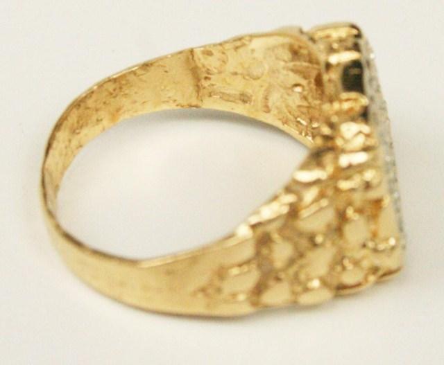 MENS 14K GOLD NUGGET RING WITH DIAMONDS