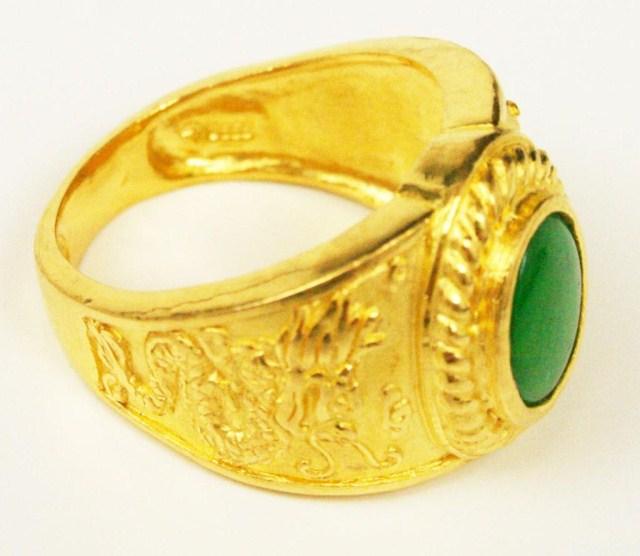 MENS 24K YELLOW GOLD & JADE DRAGON RING