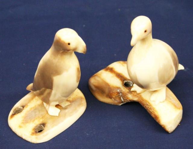 ALASKAN ESKIMO WALRUS TUSK IVORY CARVED BIRDS