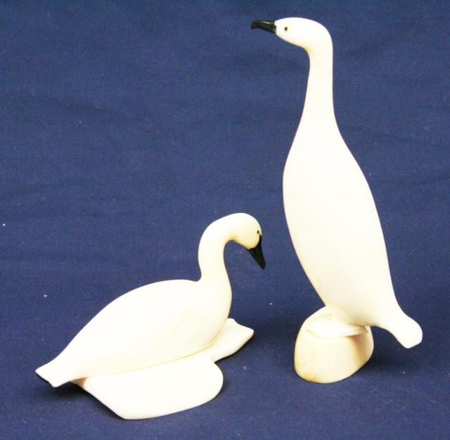 ALASKAN ESKIMO WALRUS TUSK IVORY CARVED BIRDS
