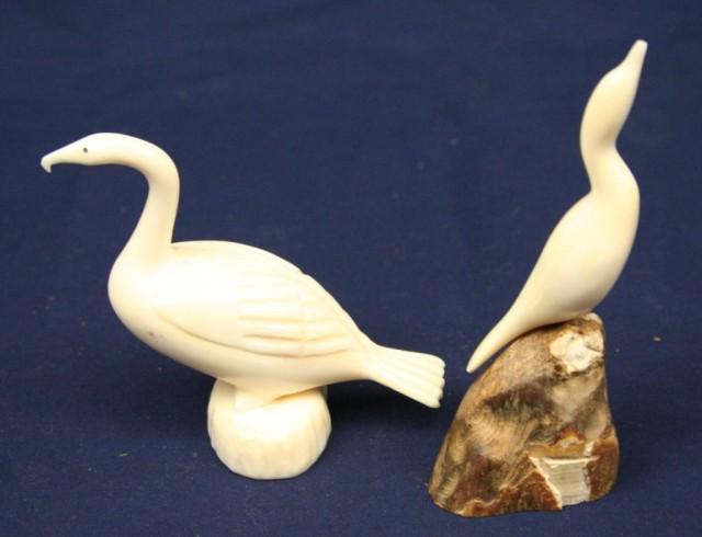 ALASKAN ESKIMO WALRUS TUSK IVORY CARVED BIRDS