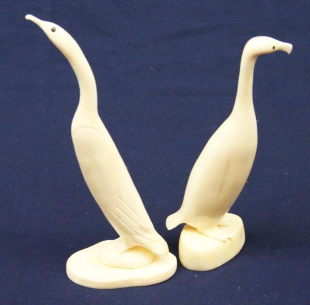 ALASKAN ESKIMO WALRUS TUSK IVORY CARVED BIRDS
