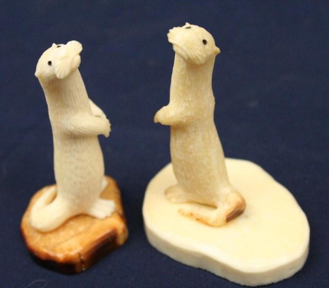 ALASKAN WALRUS TUSK IVORY CARVED OTTERS