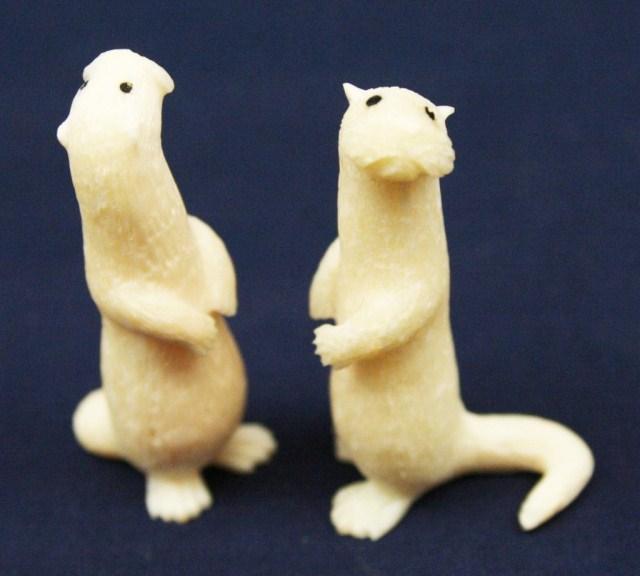 ALASKAN WALRUS TUSK IVORY CARVED OTTERS