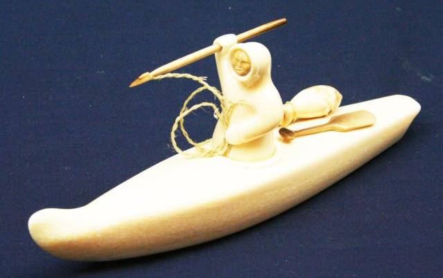 ALASKAN WALRUS TUSK IVORY ESKIMO KAYAK