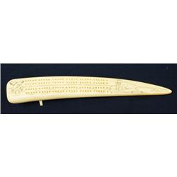 INUIT WALRUS TUSK CRIBBAGE BOARD SCRIMSHAW