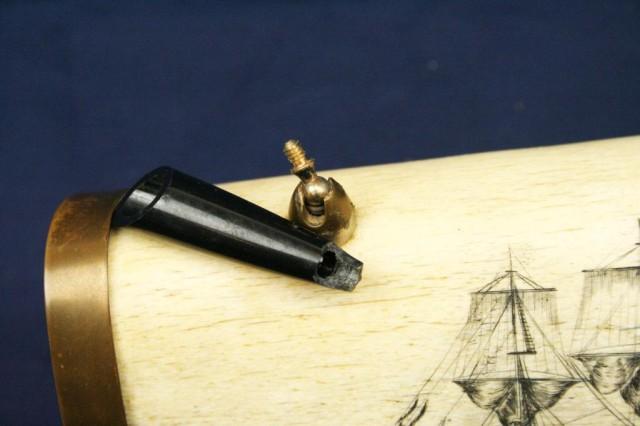 WALRUS TUSK IVORY SCRIMSHAW DESK PEN STAND