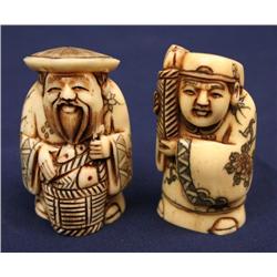 5 CARVED IVORY NETSUKES - SIGNED