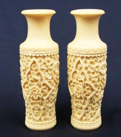 Pair Carved Ivory Vases