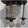 Image 2 : Arts and Crafts Brass Chandelier with Colored Glass Inserts