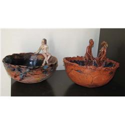Pair Lynn Feinberg Figural Ceramic Bowls