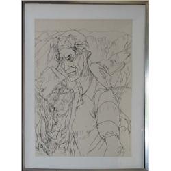 Henry Koerner Ink Drawing Man in Austrian Landscape