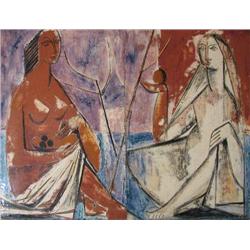 Lambery Swiss Painted Ceramic Diptych