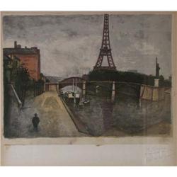 R. Latarone handcolored lithograph of Paris Scene