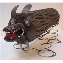 Butch Quinn Log Dog Sculpture