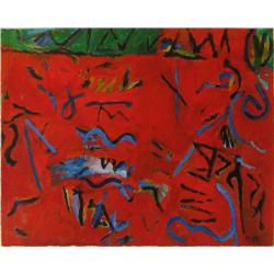 Patricia Segnan Red Painting with Glyphs