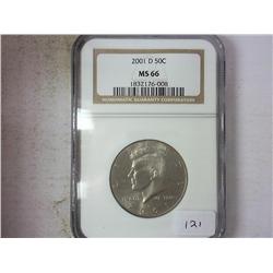 2001-D KENNEDY HALF DOLLAR NGC MS66