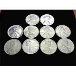 10 ASSORTED 1943 LINCOLN CENTS (STEEL) EF-UNC