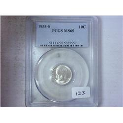 1955-S ROOSEVELT DIME PCGS MS65