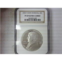 2005 JOHN MARSHALL DOLLAR NGC PF69 ULTRA CAMEO