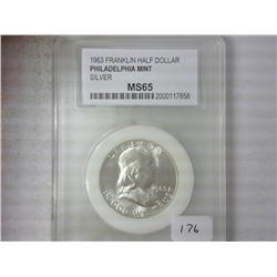 1963 FRANKLIN HALF DOLLAR PCC MS65