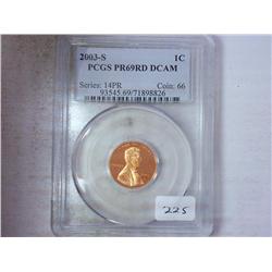 2003-S LINCOLN CENT PCGS PR69RD DCAM